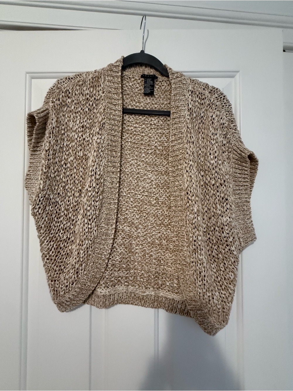 Theory Open-Front Chunky Knit Cardigan - Tan with metallic threads throughout